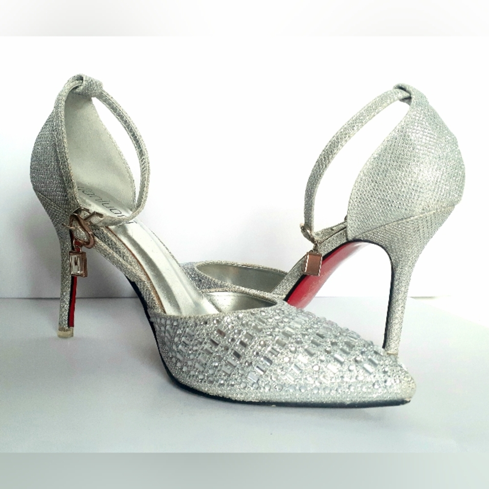 Sparkly Red-bottom Jewelled Stilettos with ankle straps, size 37